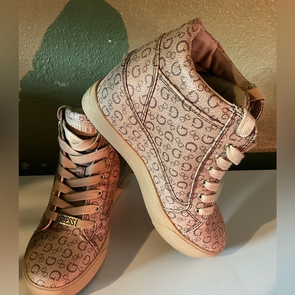 Guess, Fiora, high top, wedge sneaker, beige, brown size 7M - Picture 5 of 7